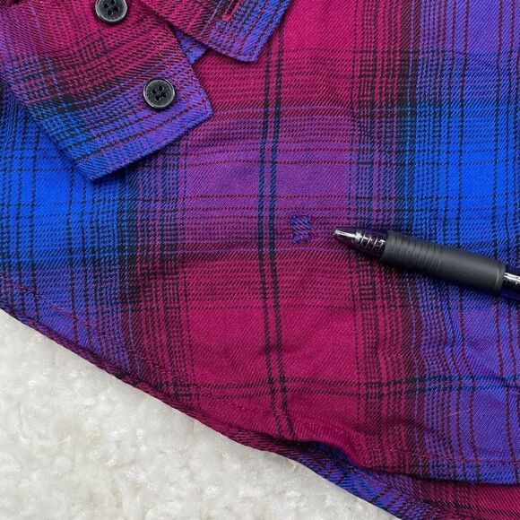 Express Plaid Lace Up Tunic Blouse Blue Pink NEW DEFECT - Picture 5 of 9